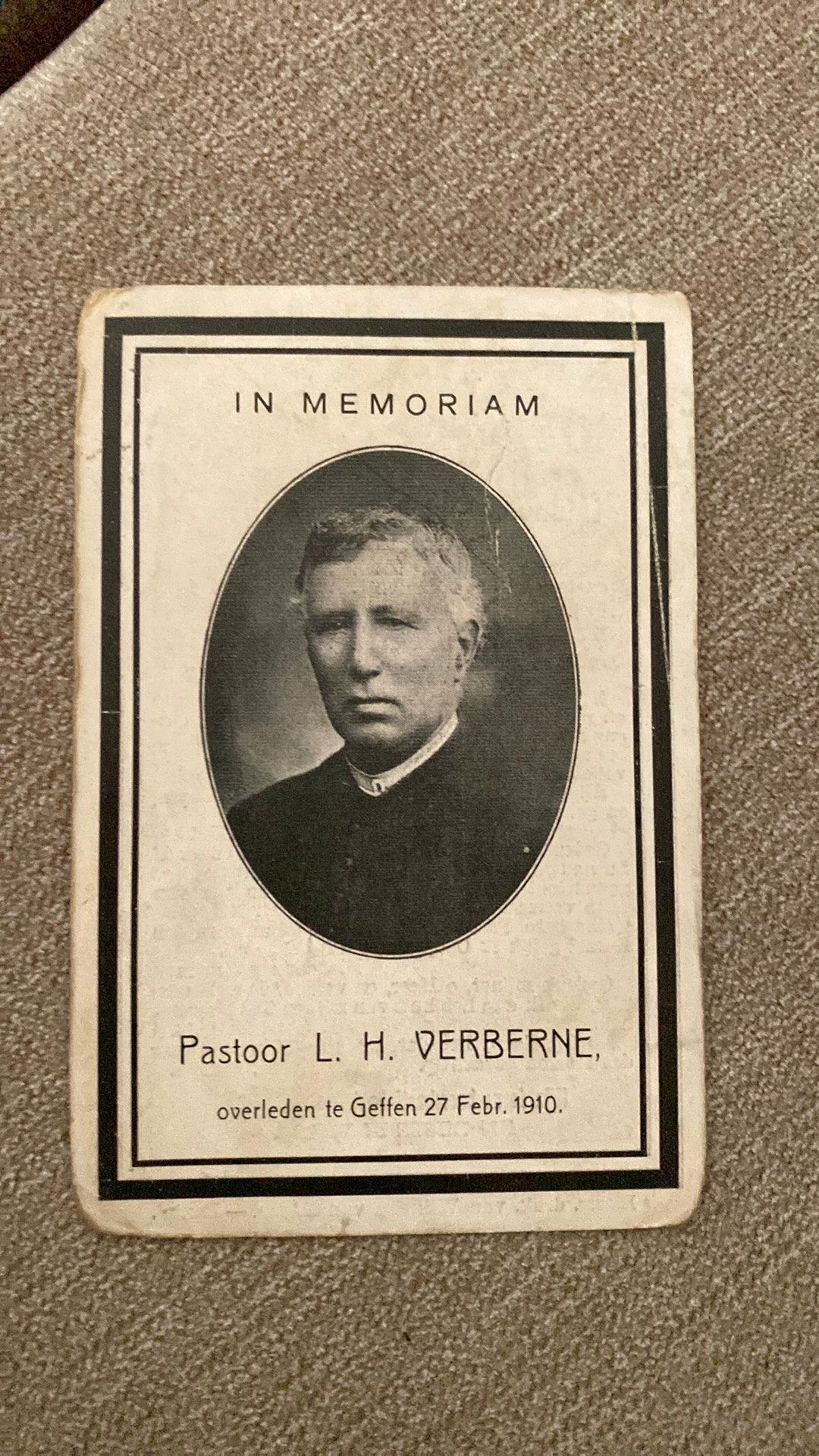 pastoor LH Verberne 1843 Asten 1910 Geffen, Ophalen of Verzenden