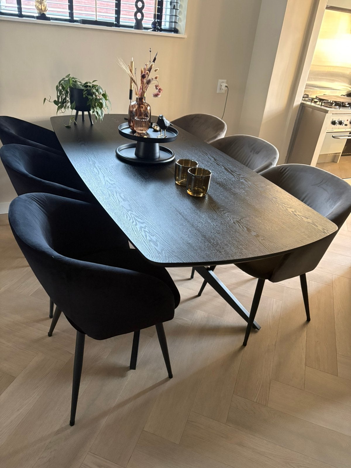 Titel: 6 Luxe velvet eetkamerstoelen, Huis en Inrichting, Stoelen, Ophalen, Gebruikt, Zwart, Vijf, Zes of meer stoelen