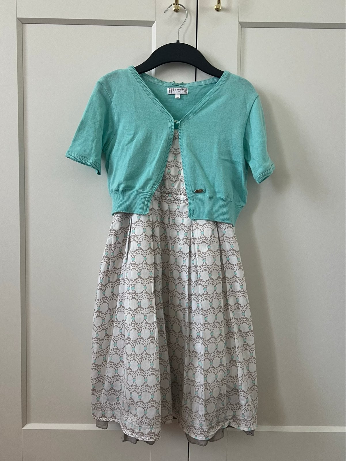 Zomerjurk & bolero C&A wit/taupe/turquoise 100% katoen, Ophalen of Verzenden, Gebruikt, Meisje, Setje