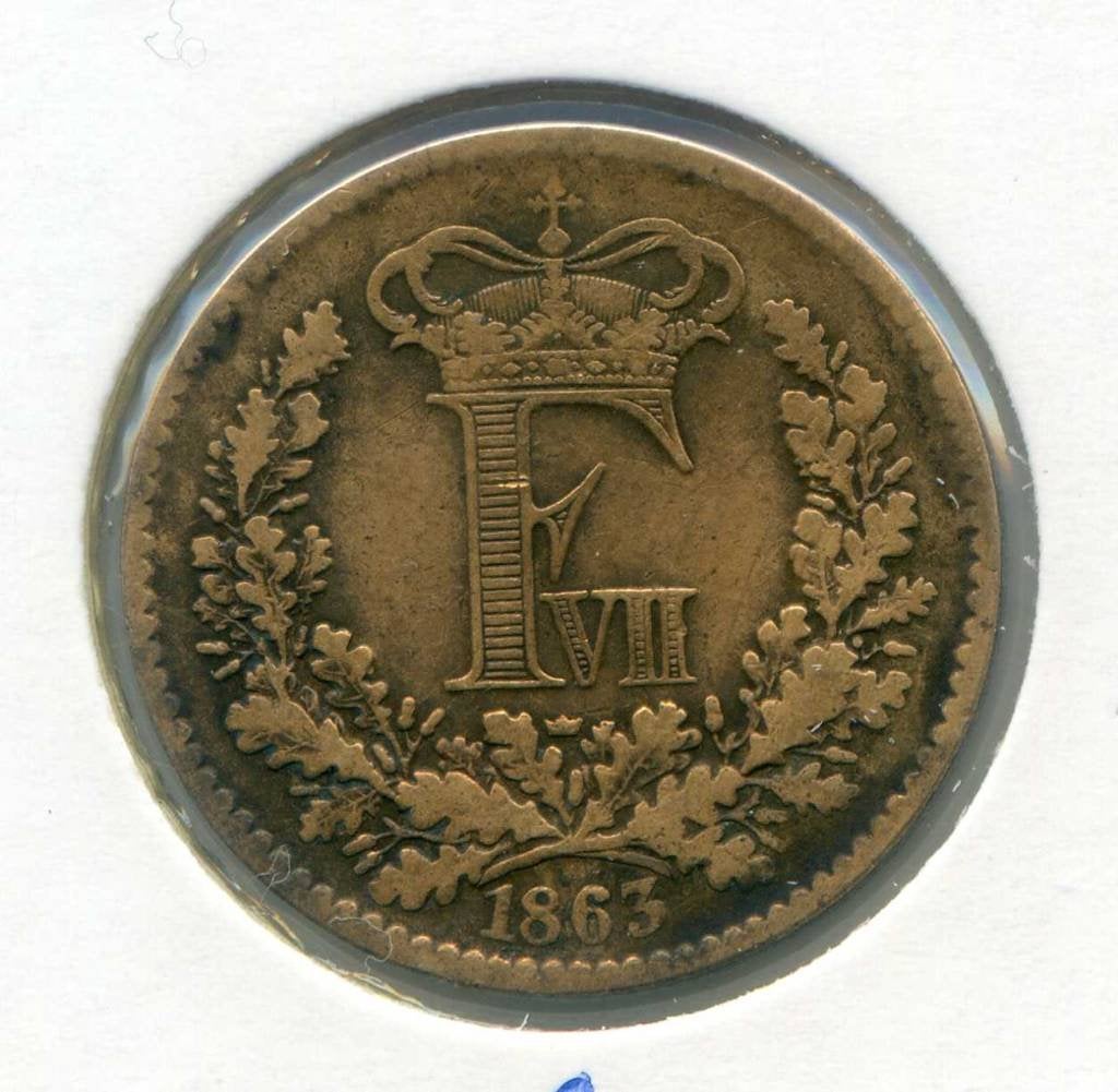 Denemarken 1 Skilling Rigsmont 1863, Ophalen of Verzenden, Overige landen