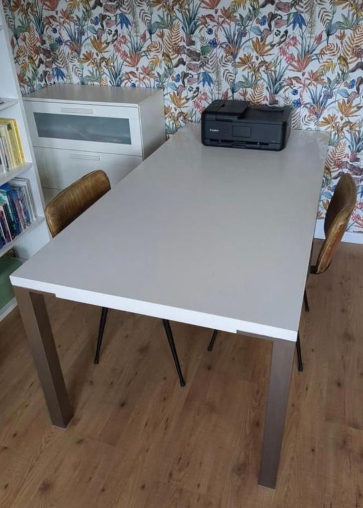 Witte hoogglans tafel, Huis en Inrichting, Ophalen, Gebruikt, Rechthoekig, 50 tot 100 cm