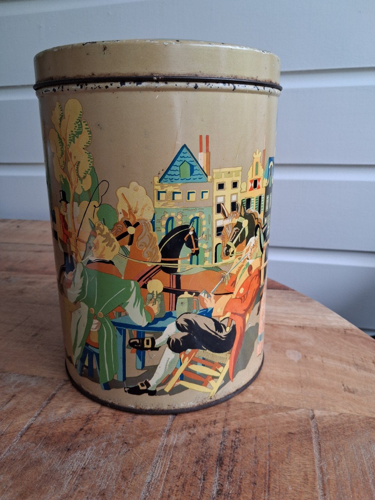 Groot vintage blik romantische voorstelling, Verzamelen, Blikken, Ophalen of Verzenden, Gebruikt, Overige