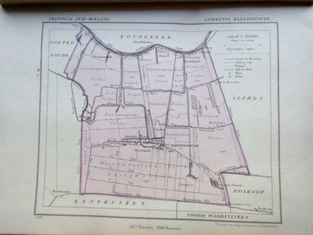 059 /Hazerswoude/Oostbuurt/Groenendijk Litho 1876 Kuyper ZH, Antiek en Kunst, Kunst | Litho's en Zeefdrukken, Ophalen of Verzenden