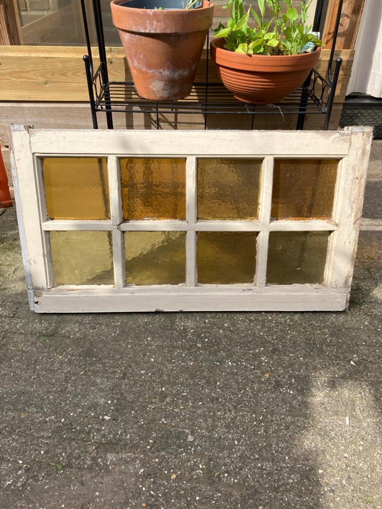 Decoratief raam met geel glas, Doe-het-zelf en Verbouw, Glas en Ramen, Ophalen, Gevelraam of Ruit, Gebruikt, Minder dan 80 cm