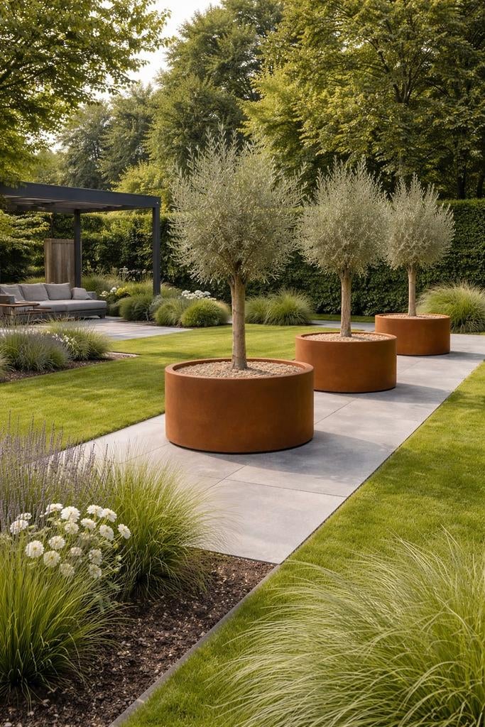 Super mooie grote bloempotten cortenstaal rond, 100 cm of meer, Rond, Nieuw, Ophalen of Verzenden