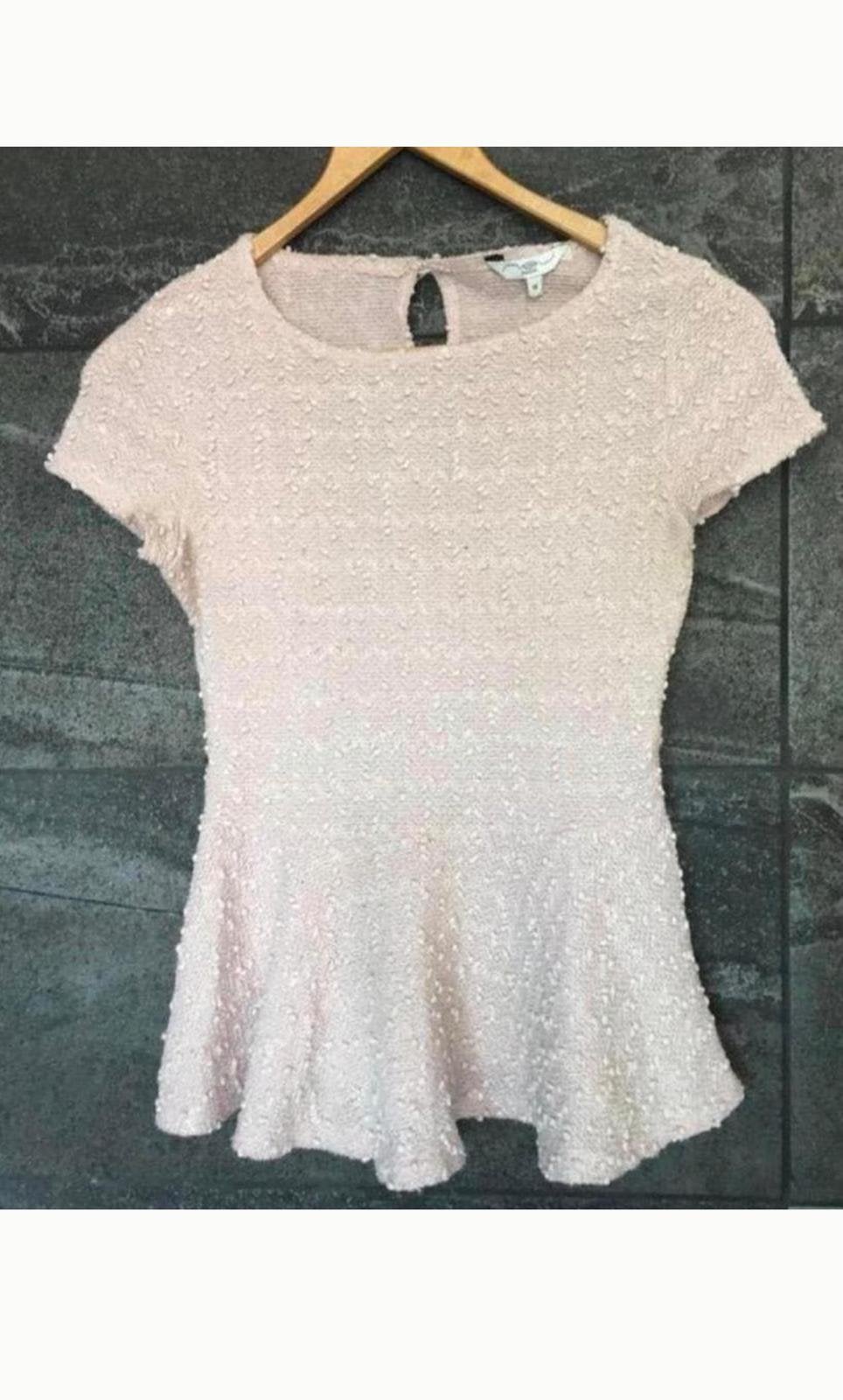 Lichtroze Peplum Top met Korte Mouwen maat S, Kleding | Dames, Ophalen of Verzenden, Zo goed als nieuw, Korte mouw, Roze