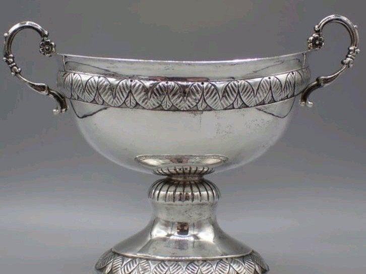 Zilveren Loving Cup Huwelijksbeker 250 gr Denemarken? HANAU?, Antiek en Kunst, Ophalen of Verzenden, Zilver
