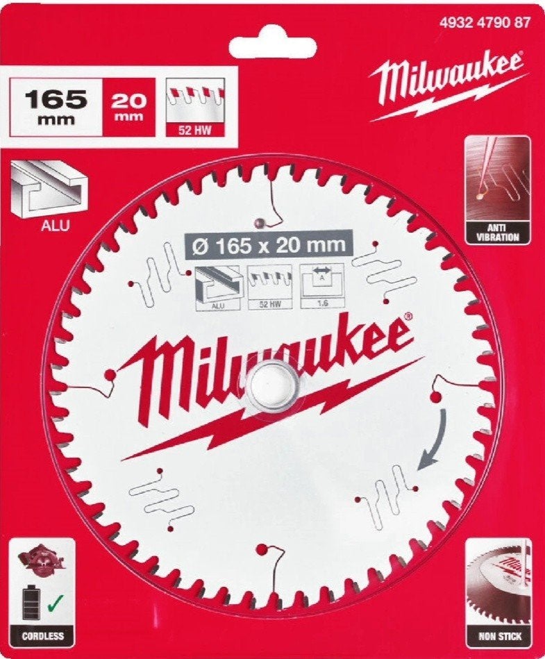 Milwaukee Cirkelzaagblad 165x20mm 52T voor Aluminium, Ophalen of Verzenden, Nieuw, Cirkelzaag, Milwaukee