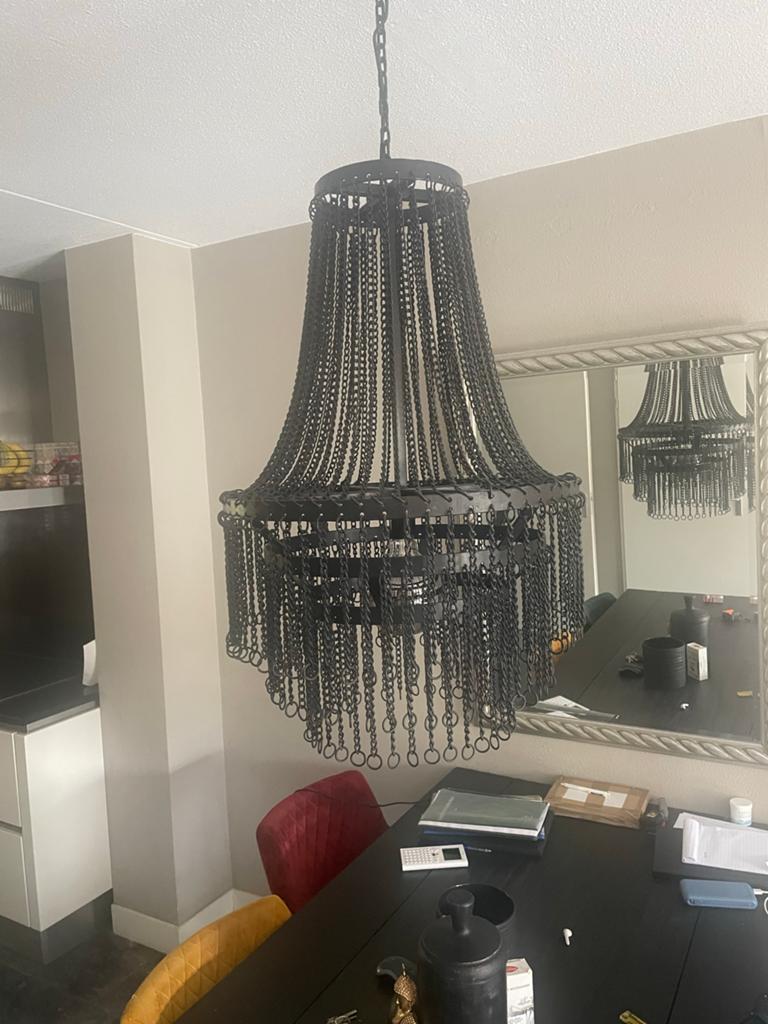 Zwarte kettinglamp - landelijke hanglamp, Huis en Inrichting, Ophalen, Zo goed als nieuw, Metaal