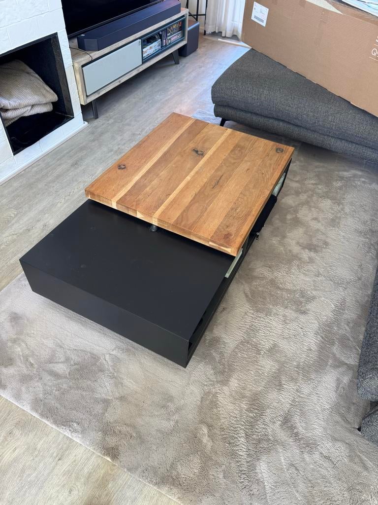 XOOON Salontafel 120x70cm - Zwart met Houten Blad, Huis en Inrichting, Tafels | Salontafels, Ophalen, Gebruikt, 100 tot 150 cm