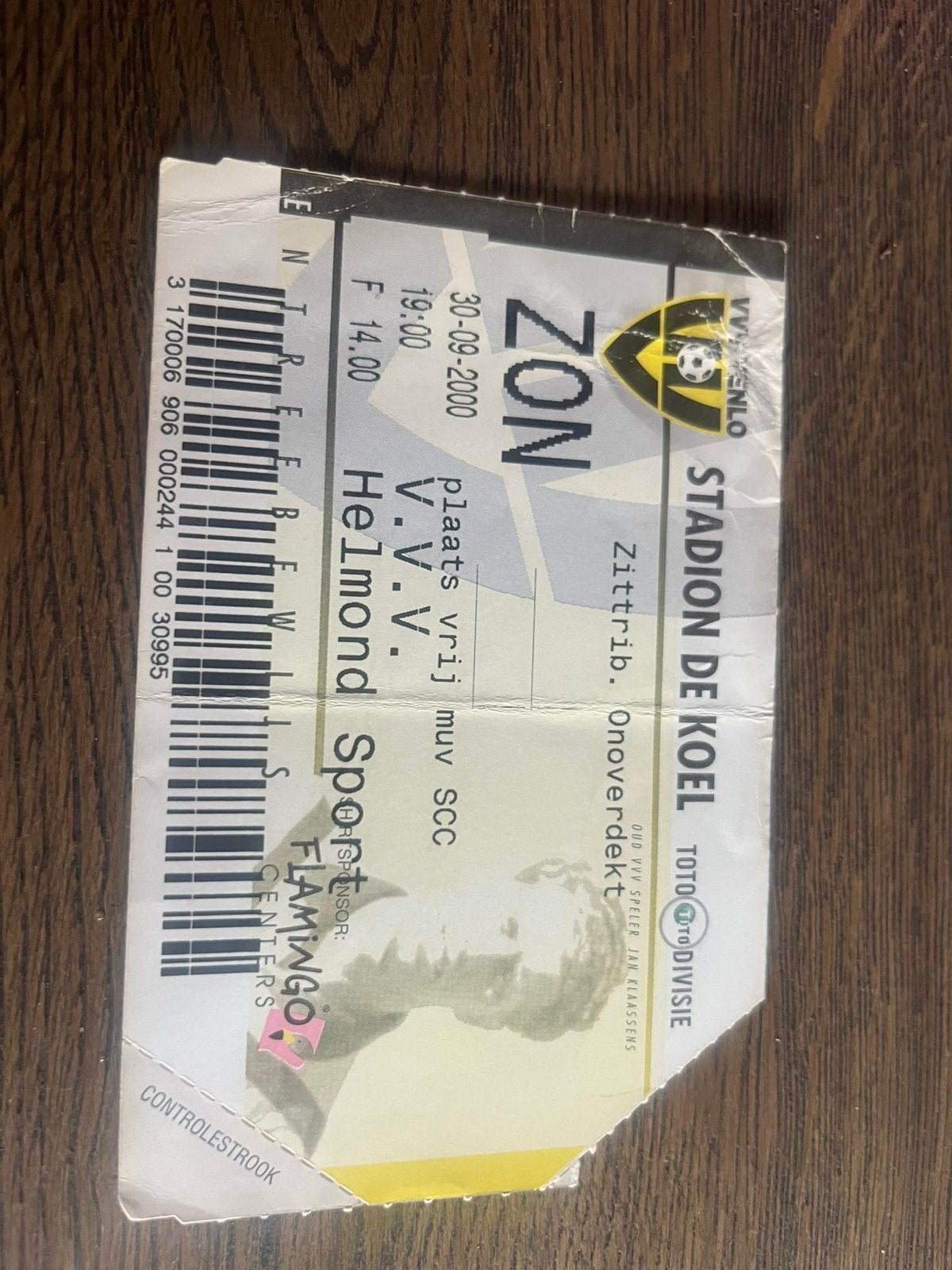 TICKET VVV-HELMOND SPORT 00-01, Ophalen of Verzenden, Gebruikt, Overige binnenlandse clubs, Overige typen