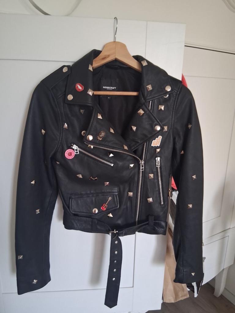 Goosecraft Leren Bikerjack met Studs - Maat XS, Ophalen of Verzenden, Zo goed als nieuw, Maat 36 (S), Zwart