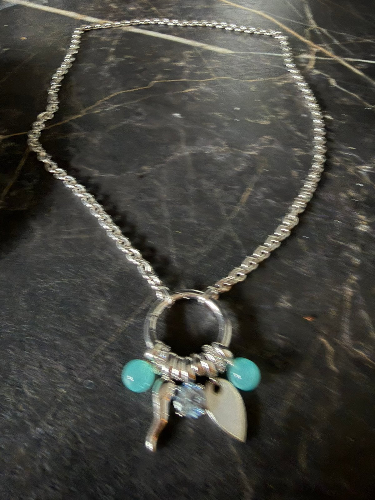 K 003 Ti Sento ketting met clipring en losse bedels, Verzenden, Zo goed als nieuw, Zilver, Met hanger