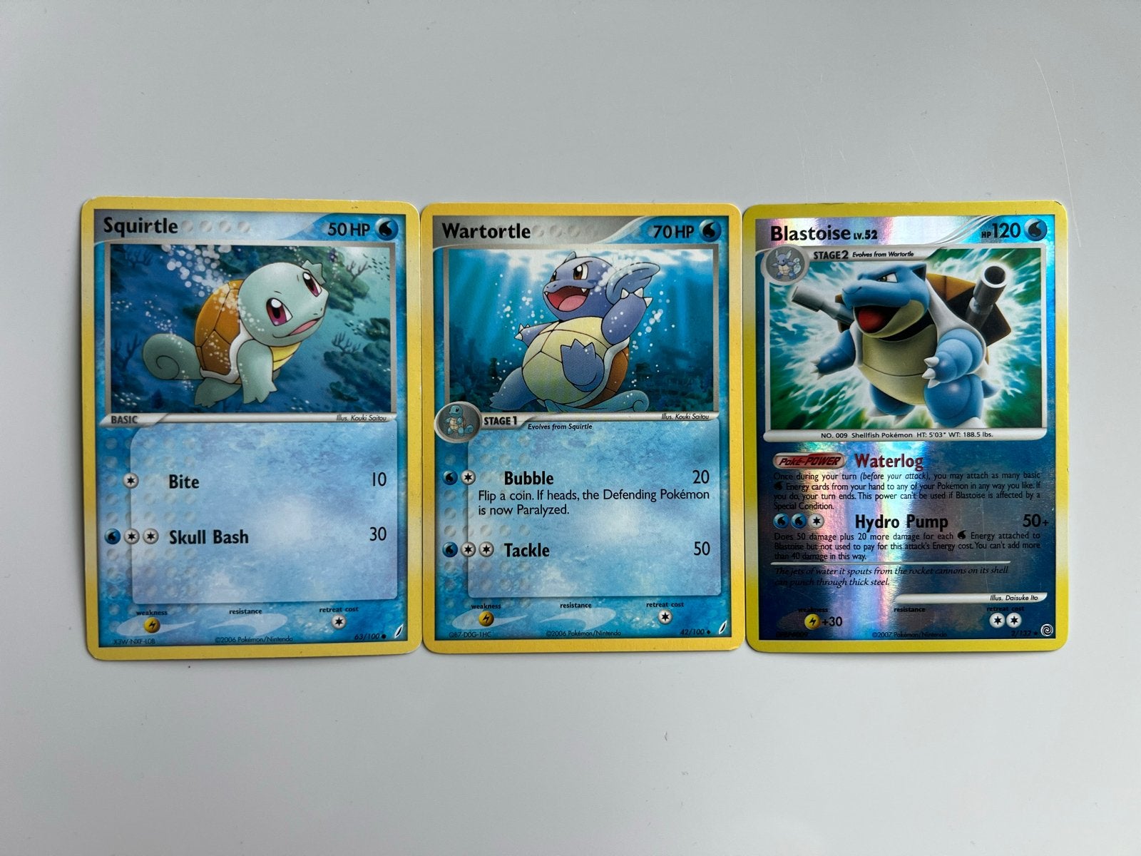 Pokémon Squirtle, Wartortle, Blastoise Evolutie Set, Ophalen of Verzenden, Gebruikt, Meerdere kaarten, Foil
