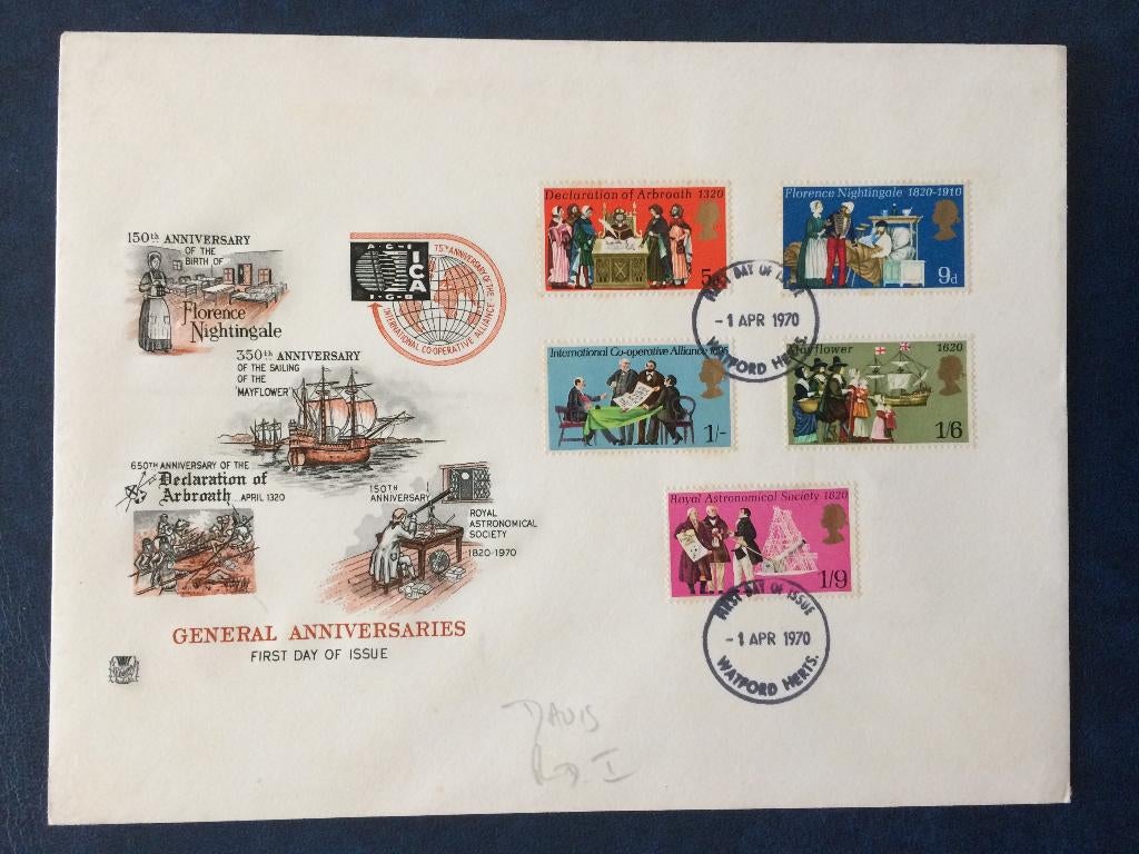 eerstedagenvelop Engeland 1970 General Anniversaries, Verzenden, Gestempeld