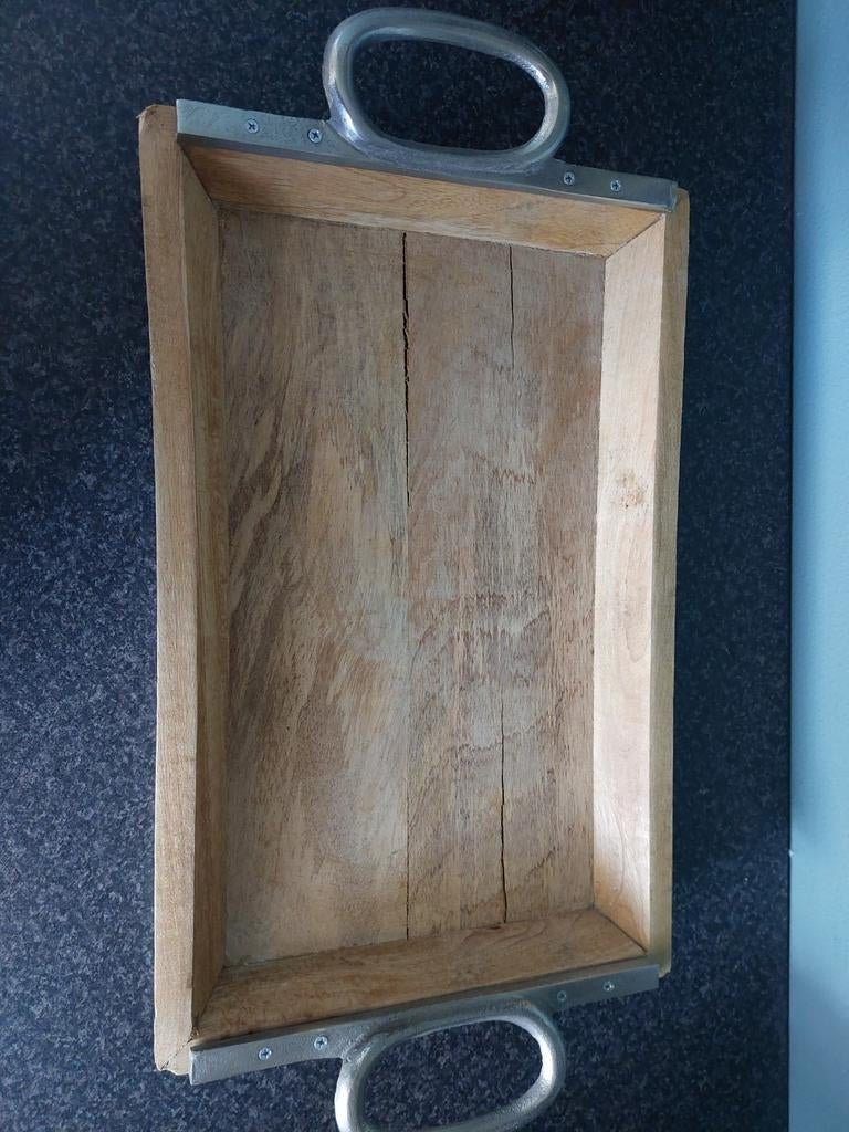 Houten dienblad met metalen handgrepen, Ophalen of Verzenden, Rechthoekig, Hout