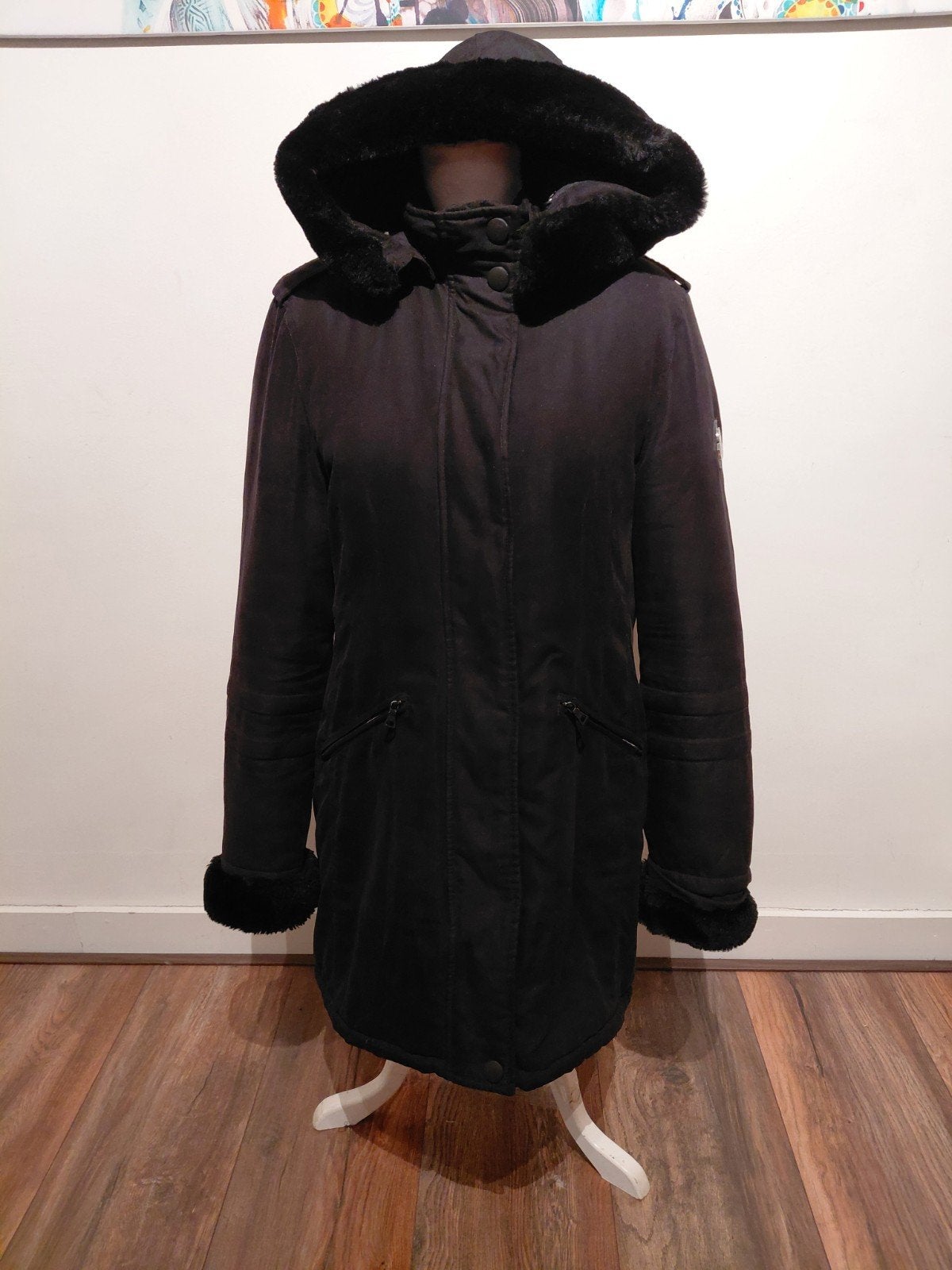 Prachtige zwarte winterjas Fiore by Dekkers maat 38, Kleding | Dames, Maat 38/40 (M), Zwart, Ophalen of Verzenden, Zo goed als nieuw