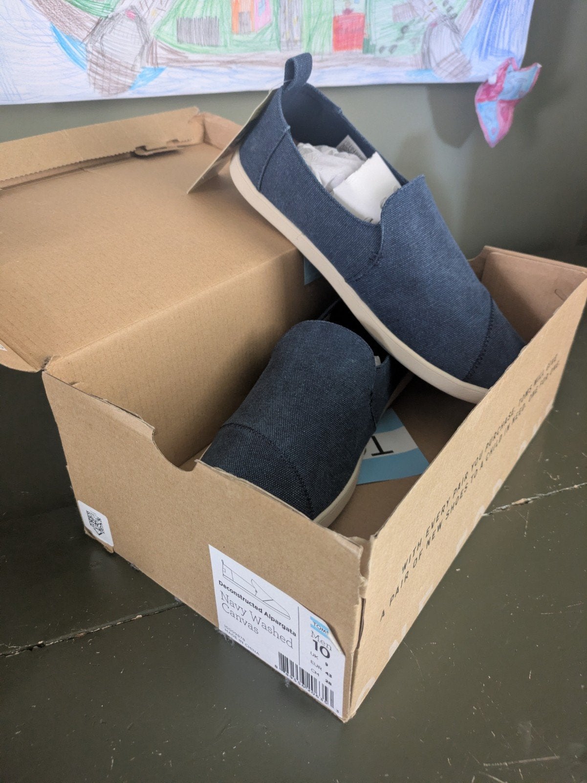 TOMS Heren Instappers - Navy Washed Canvas - Maat 43, Blauw, Nieuw, Espadrilles of Moccasins, Ophalen
