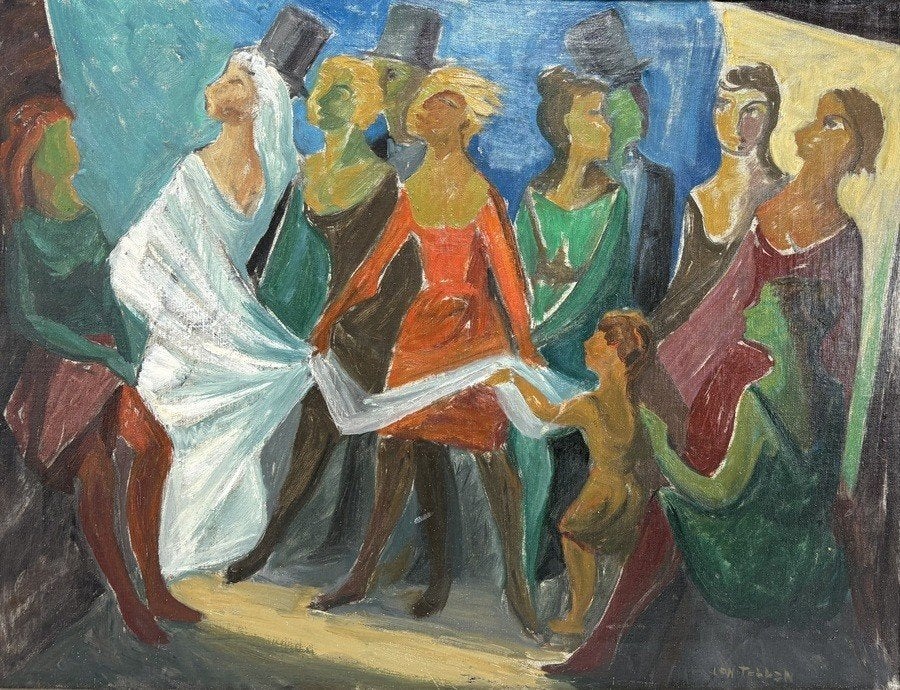 981. Olieverfschilderij, Jan Tebben – figuratief, ca. 1960, Ophalen of Verzenden, Olieverf, Figuren