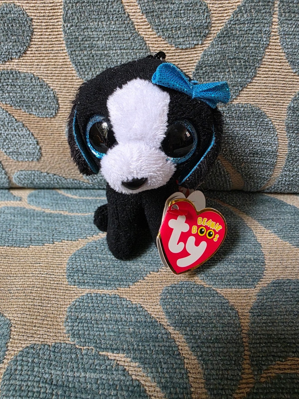 Ty Beanie Boo Sleutelhanger Tracey Zwart Witte Hond, Gebruikt, Zwart, Met kleding of accessoire, Klein (minder dan 20 cm)