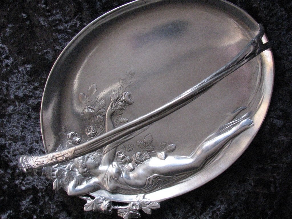 Prachtige Jugendstil Hengselschaal van Zilvertin, Ophalen of Verzenden