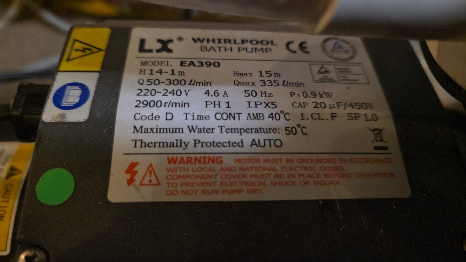 Whirlpool Badpomp LX EA390 met WEZUE WZWR15-2 Verwarming, Ophalen of Verzenden, Gebruikt