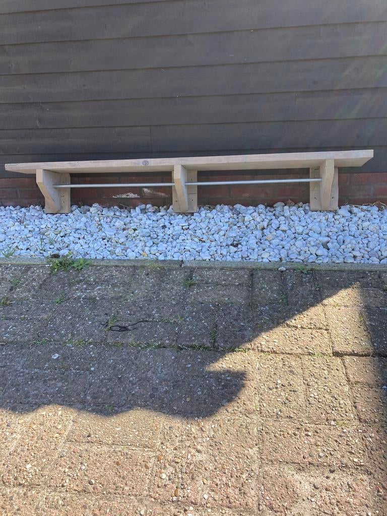 Steigerhouten plank met stang, Ophalen, Zo goed als nieuw