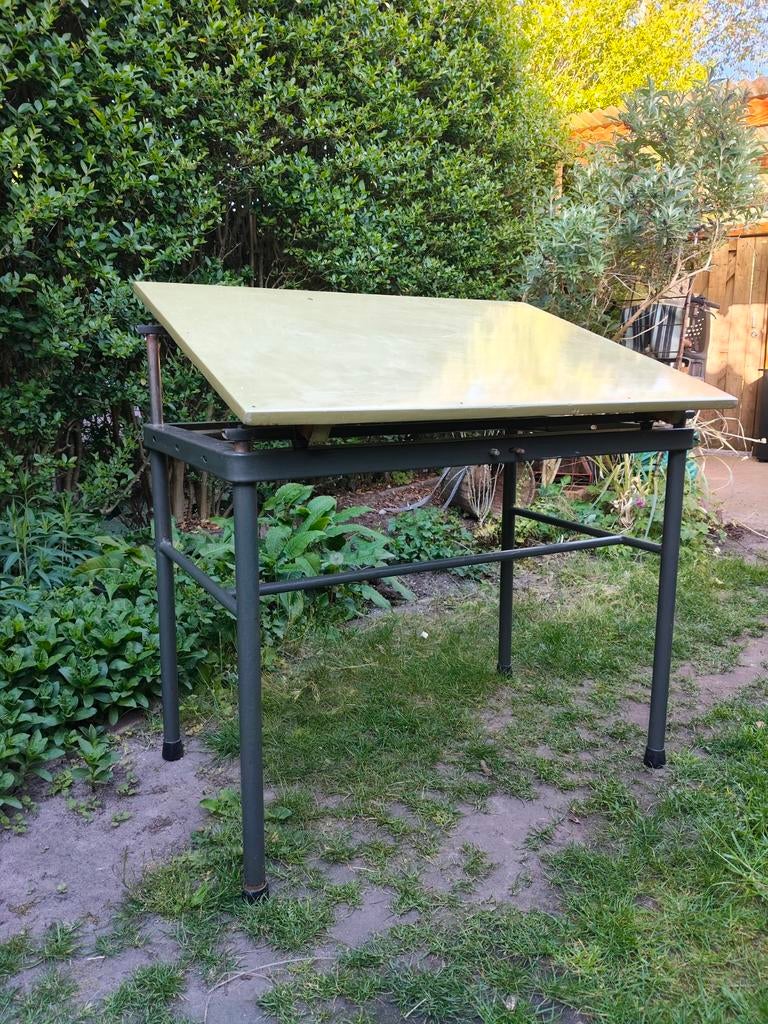 Industriële vintage tekentafel - Uniek designstuk, Ophalen, Gebruikt, Minder dan 130 cm