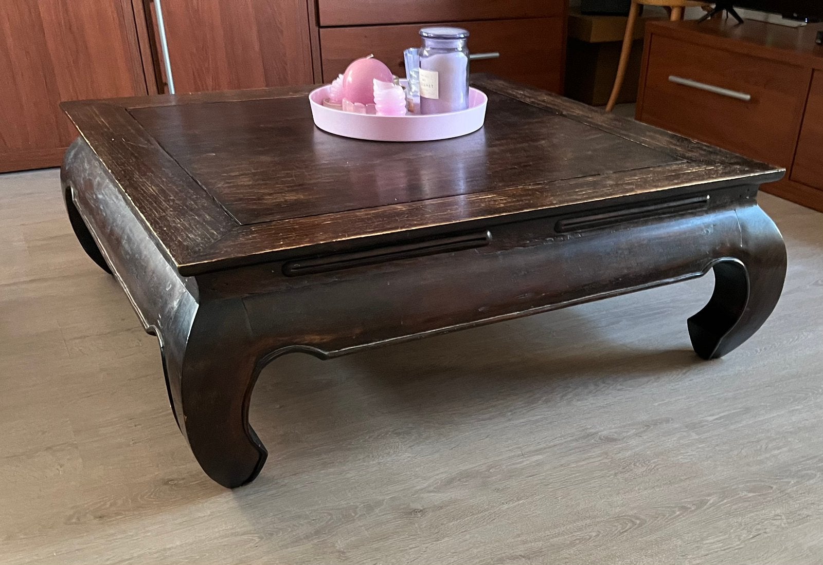 Opium tafel bruin gebeitst, Ophalen, Gebruikt, 50 tot 100 cm, Vierkant