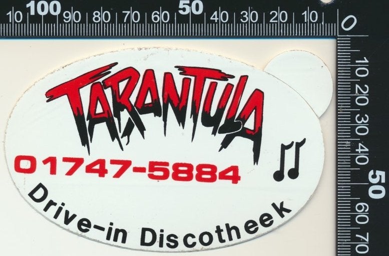 Sticker: Drive-in Discotheek Tarantula, Ophalen of Verzenden, Zo goed als nieuw, Bedrijf of Vereniging