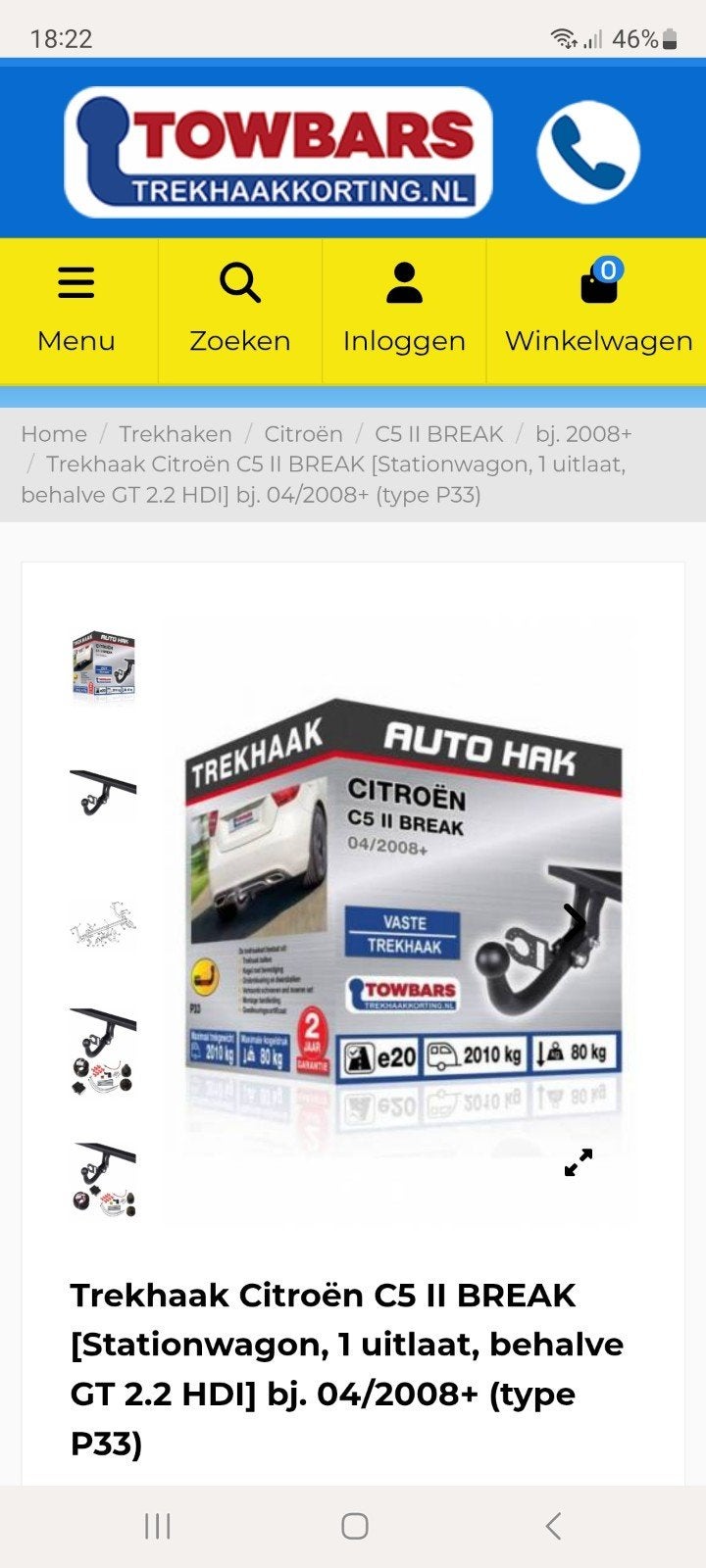 Nieuwe trekhaak citroen c5 break, Auto-onderdelen, Ophalen of Verzenden, Nieuw