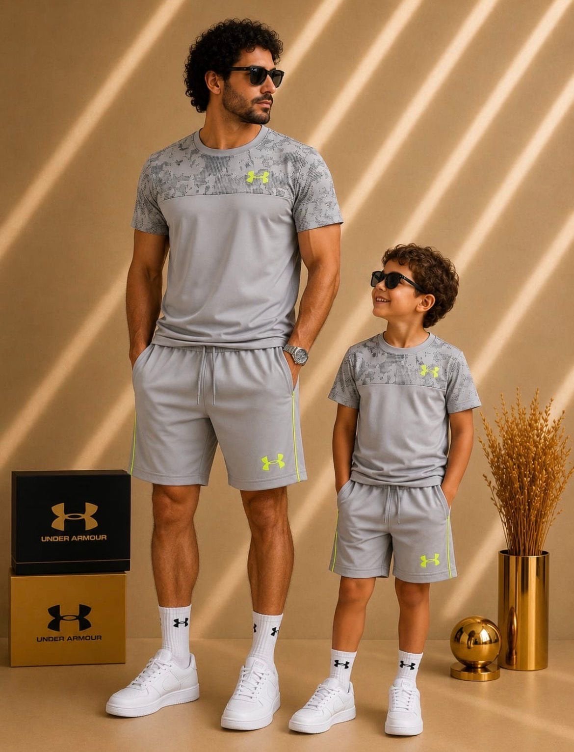 Under Armour Vader & Zoon Zomer Set - Grijs Sportkleding, Ophalen of Verzenden, Nieuw, Overige maten, Grijs