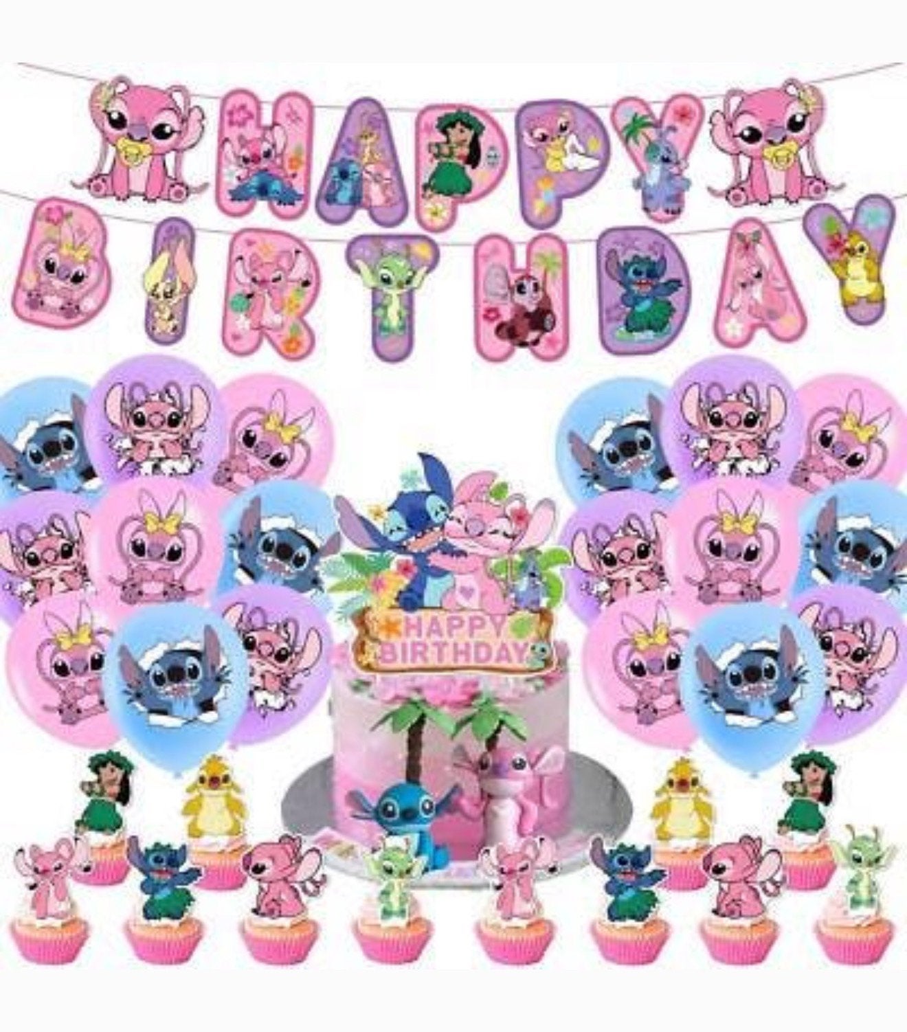 Nieuw Groot Roze Stitch Verjaardag Decoratie Pakket 3 Sets, Versiering, Verjaardag, Nieuw, Ophalen of Verzenden