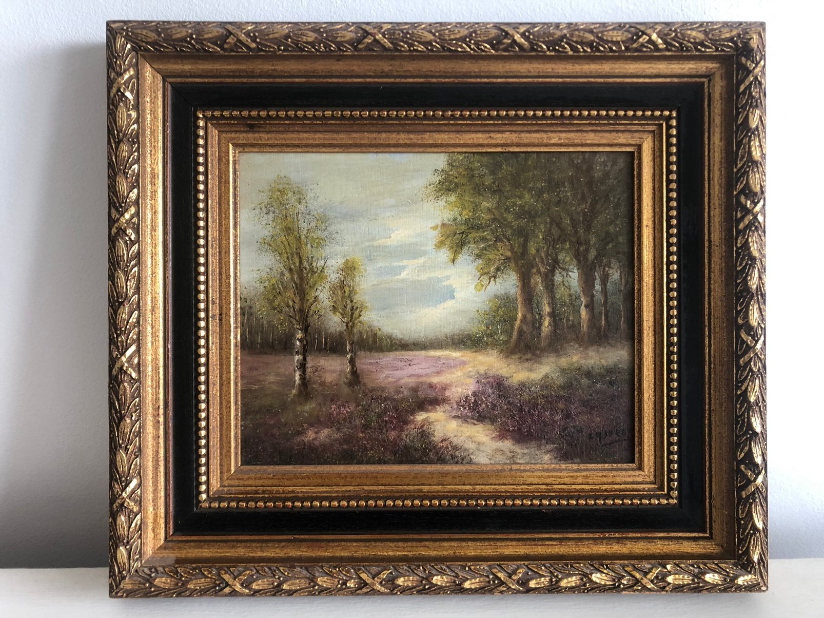 Fraai landschap van heide op paneel geschilderd, Antiek en Kunst, Paneel, Nederlandse school, Ophalen of Verzenden, Landschap