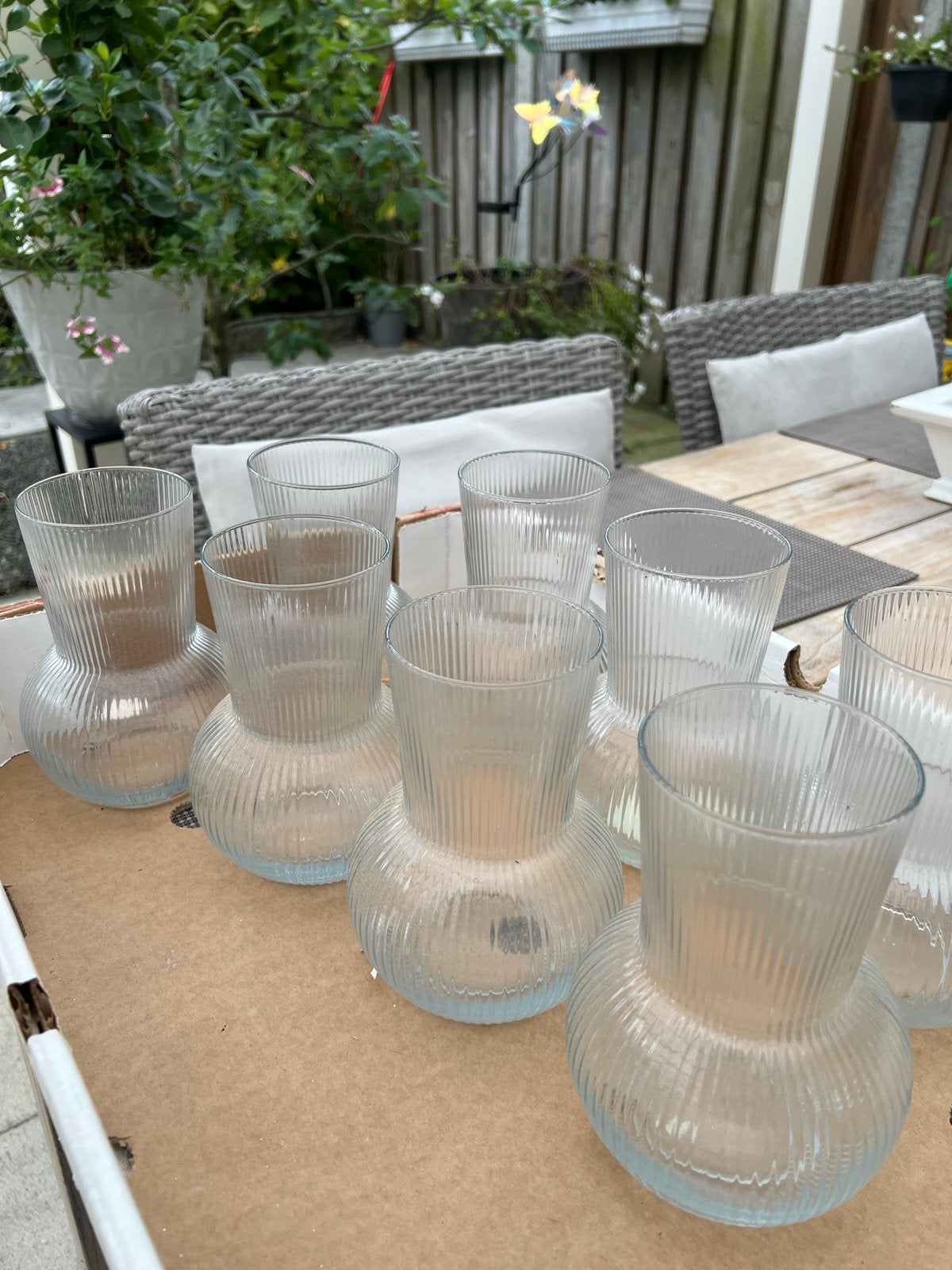 10x Glazen / Vaasjes, Ophalen, Gebruikt, Met patroon/structuur, Transparant