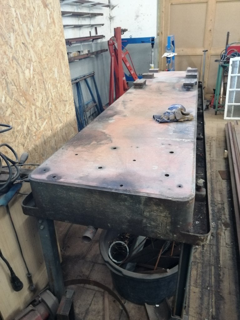 Werkbank staal, ex motorfundatie 80x3150, Ophalen, Gebruikt, 70 tot 120 cm