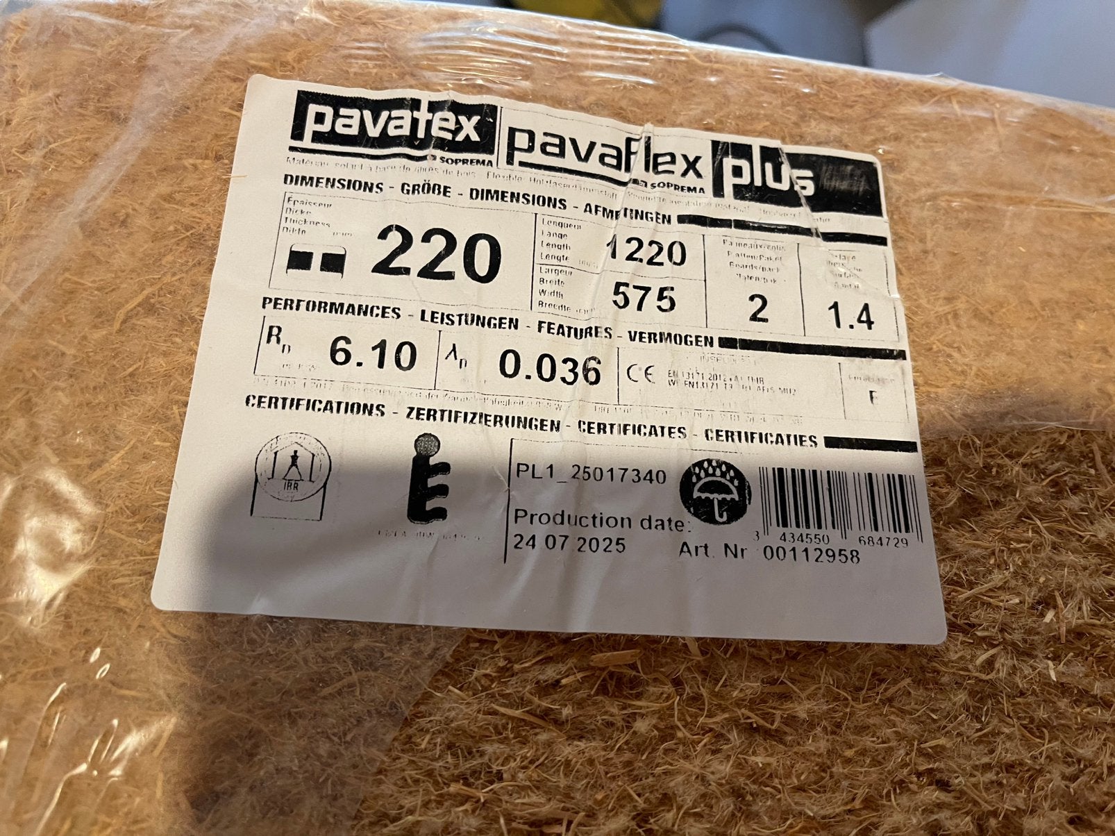houtvezel isolatie pavaflex plus 220mm, Ophalen, 12 cm of meer, Nieuw, Minder dan 5 m²