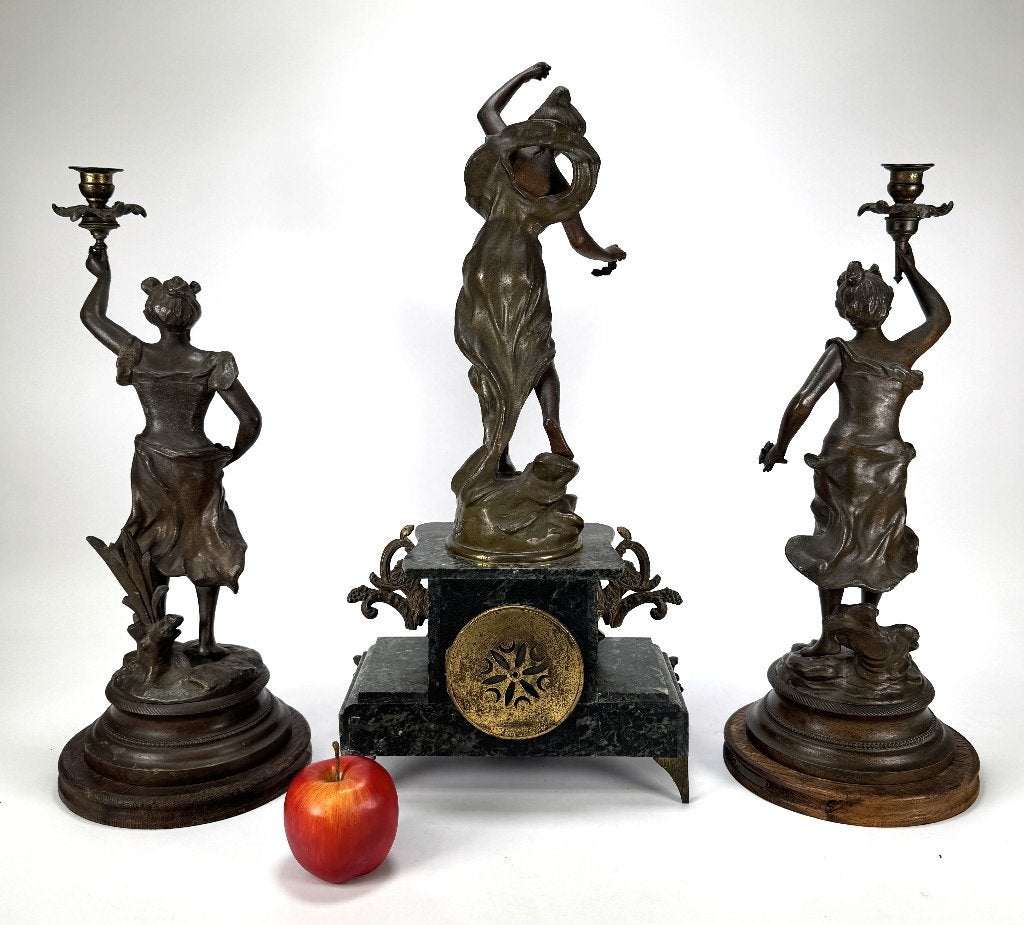 634. Klokstel, Charles Ruchot – Art Nouveau, ca. 1900, Antiek en Kunst, Antiek | Klokken, Ophalen