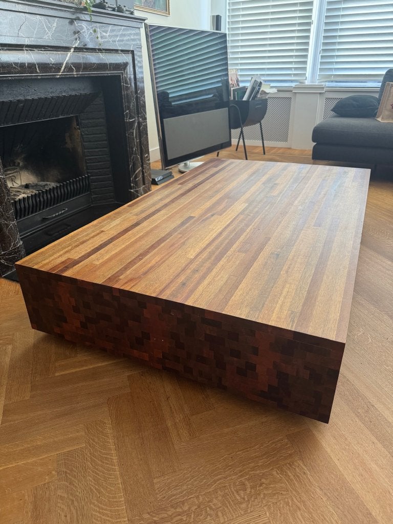 Design salontafel van Henk Vos voor Linteloo op grote wielen, Ophalen, Gebruikt, 50 tot 100 cm, 150 tot 200 cm