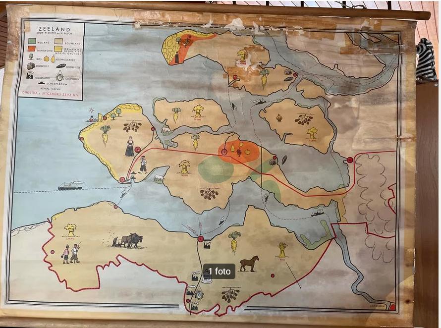 Originele Oude Schoolplaat Zeeland, Antiek en Kunst, Antiek | Schoolplaten, Ophalen of Verzenden, Aardrijkskunde