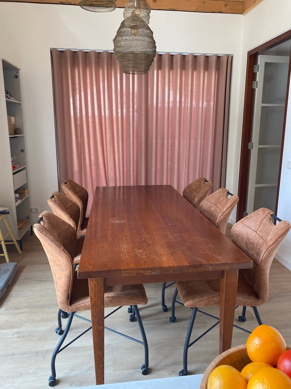 Massief houten eettafel met lade - 200x85x77,5 cm, Huis en Inrichting, Tafels | Eettafels, Ophalen, Gebruikt, Eikenhout, 50 tot 100 cm