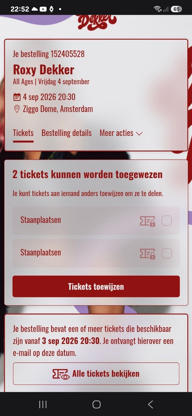 2x staanplaatsen Roxy Dekker, Tickets en Kaartjes, Twee personen, September