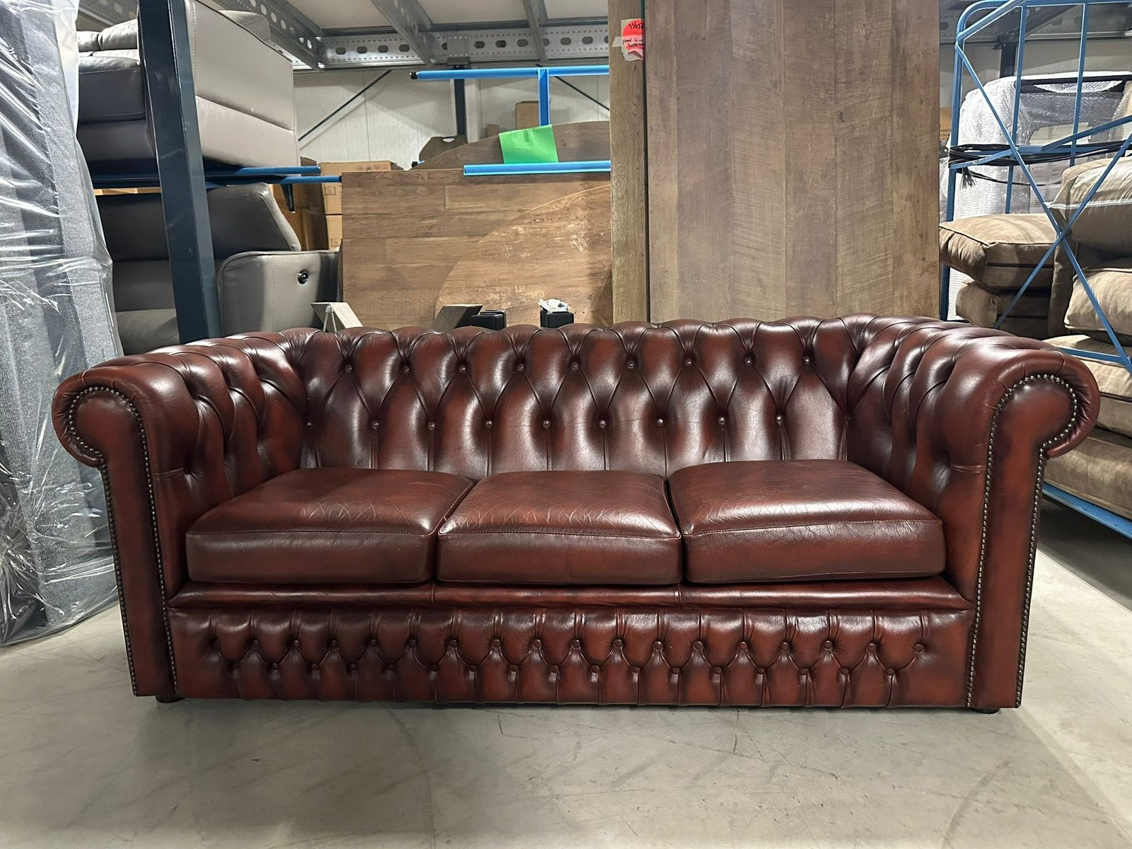 Nette Originele Chesterfield 3 zitsbank in leder, Ophalen, Gebruikt, 150 tot 200 cm, Tweepersoons