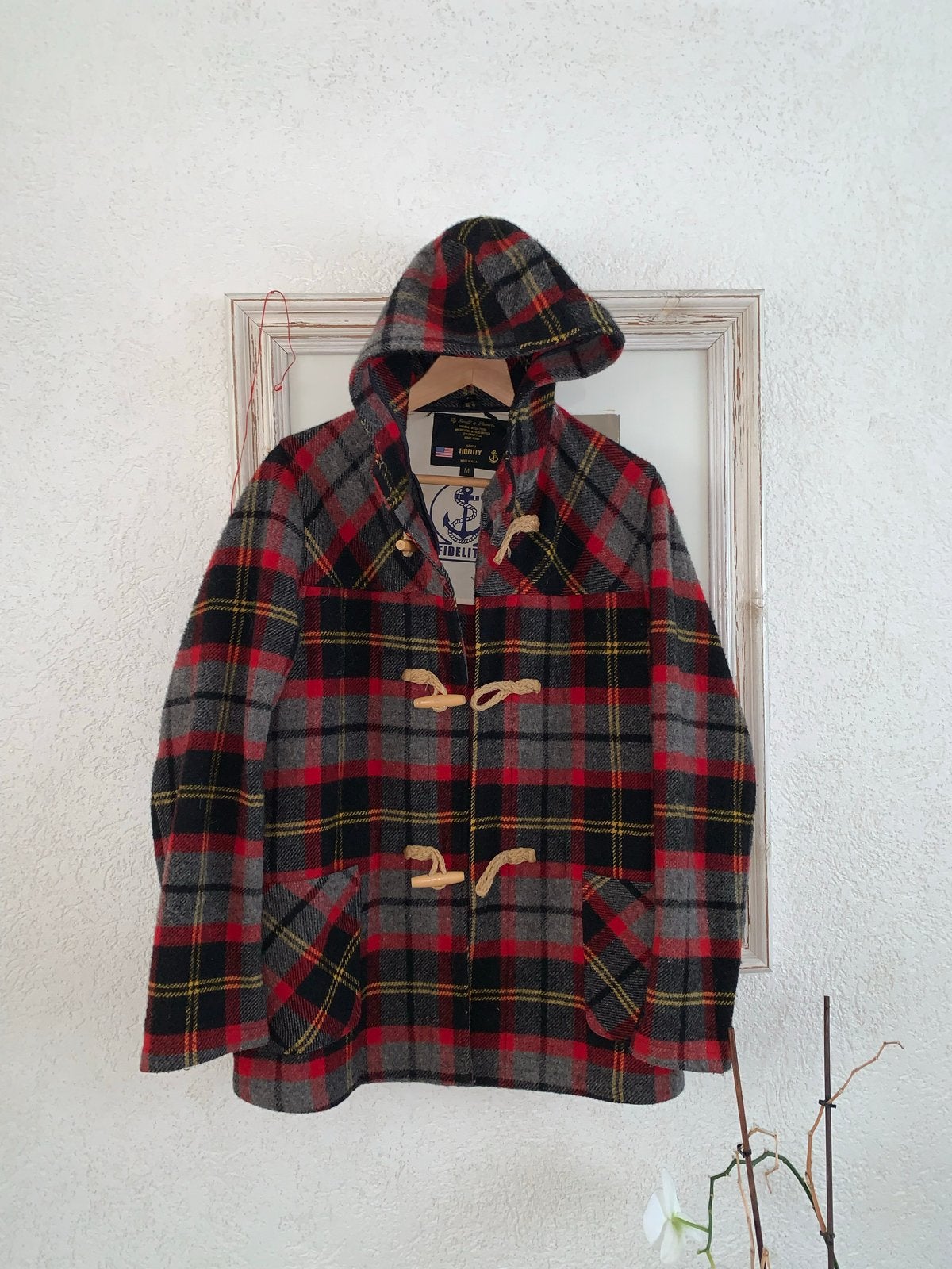 Fidelity Duffle Coat Geruit Rood Zwart Grijs Maat M, Ophalen of Verzenden, Zo goed als nieuw, Rood