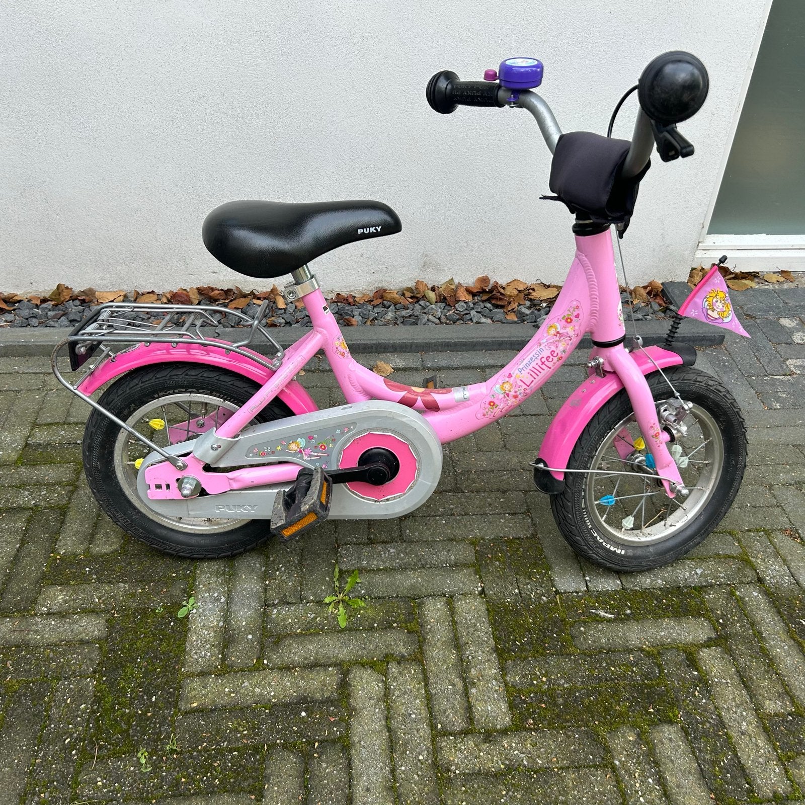 Roze Puky kinderfiets 12 inch met zijwieltjes, Ophalen, Terugtraprem, Zijwieltjes, Gebruikt