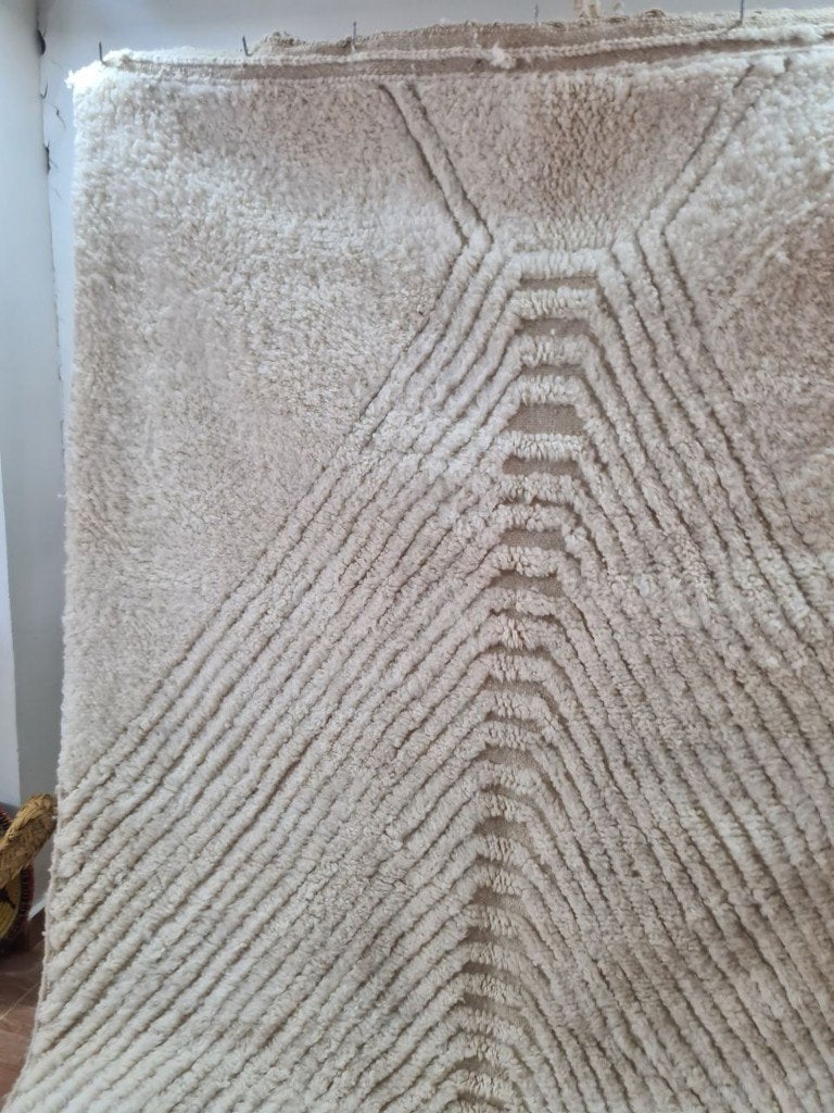 Beni Ouarain vloerkleed 200x300 – crème taupe reliëf, MarocCarpets, Info@maroccarpets.nl, Boho, handgemaakt, geometrisch, reliëf