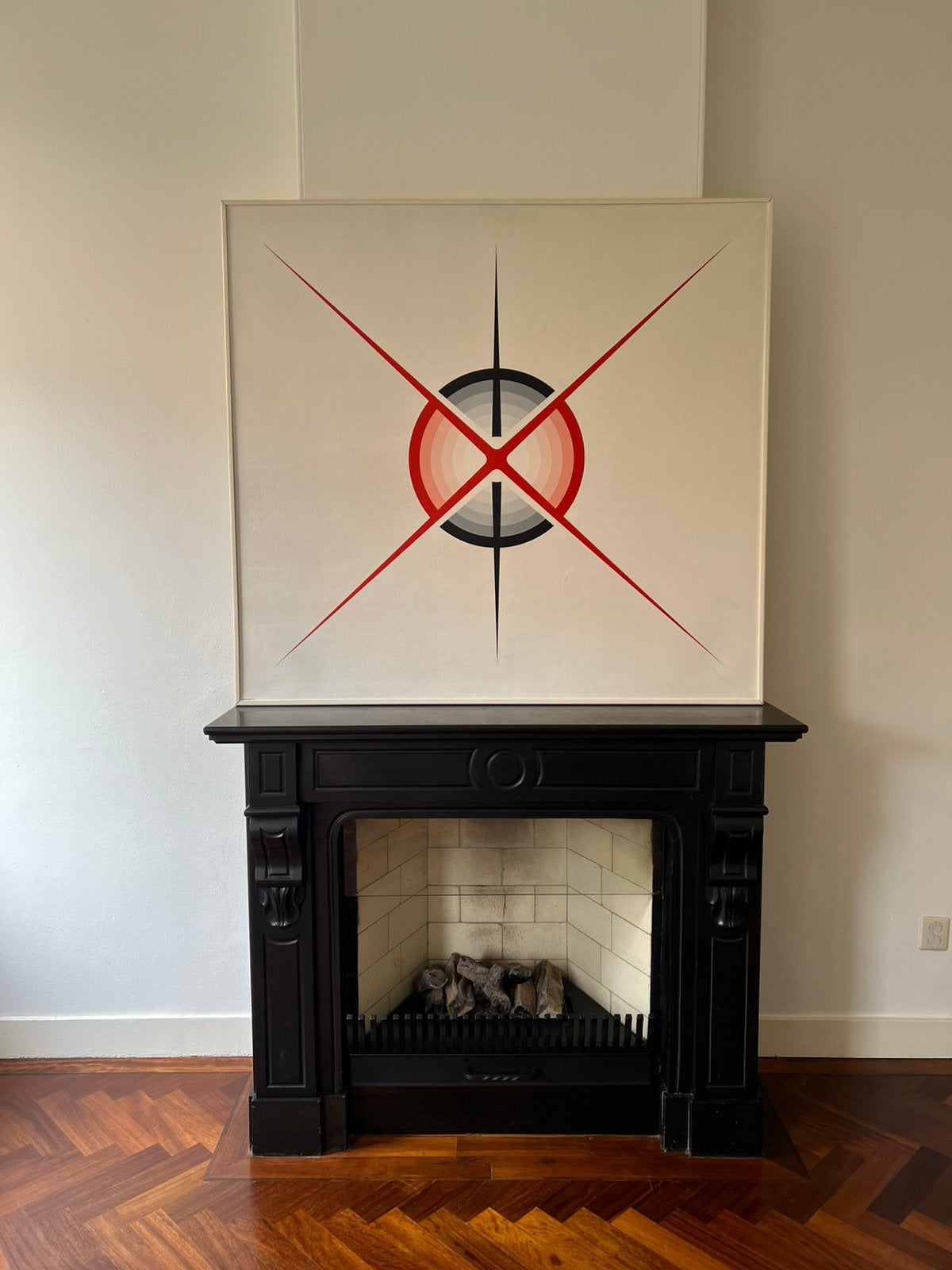 Leo Voormolen schilderij doek groot abstract grafisch 1977, Antiek en Kunst, Ophalen