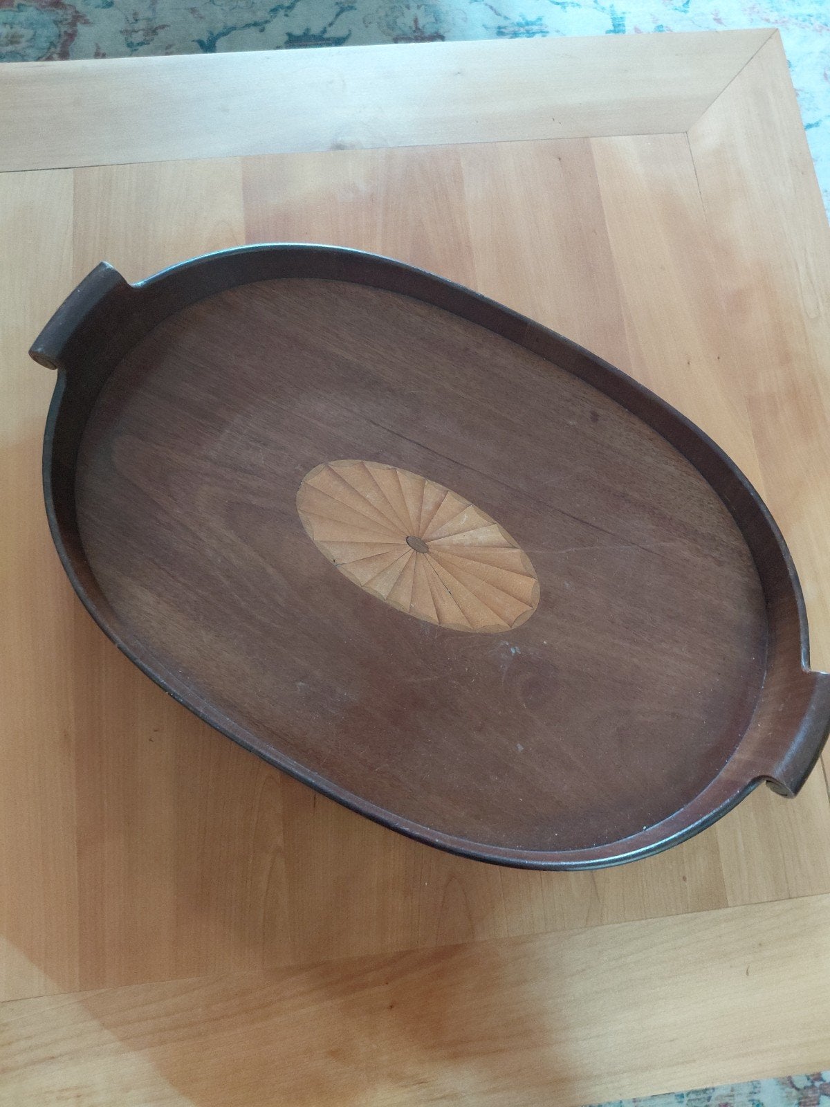Antiek houten dienblad met inlegwerk, Ophalen of Verzenden