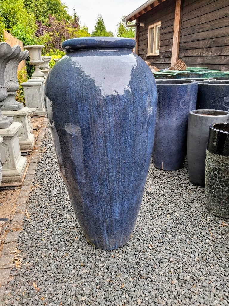 Hele grote aparte geglazuurde pot/vaas antic bleu., Tuin en Terras, Ophalen, Overige materialen, Rond, Nieuw