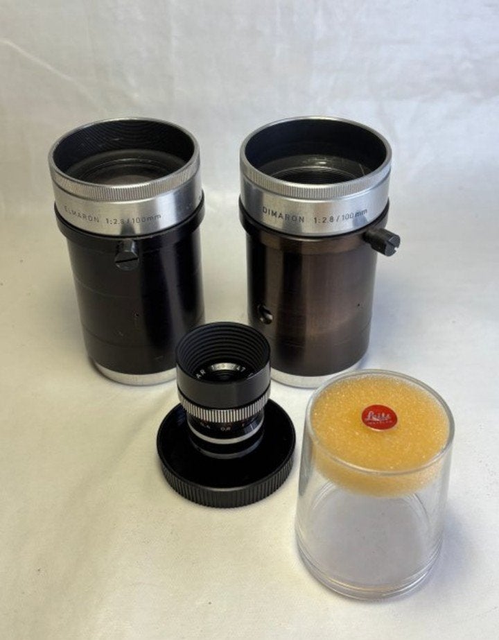 Zeldzame set 3x lens Elmaron Dimaron en Dygon 1950-1960, Verzenden, Gebruikt, Leica, Standaardlens